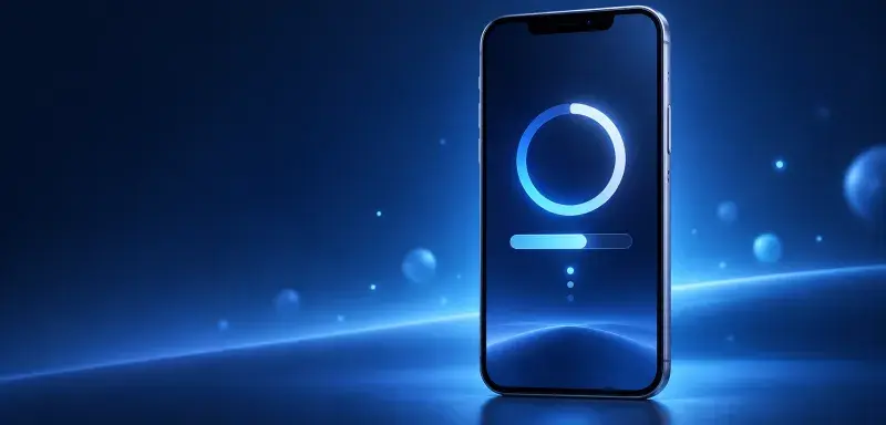 Un iPhone affichant un écran de mise à jour iOS en cours