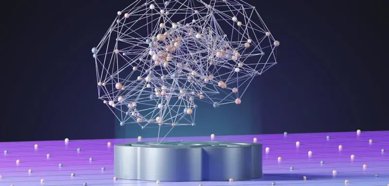 Représentation abstraite de l'intelligence artificielle avec des lignes et des points lumineux