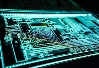 Panneau LED turquoise illustrant la cybersécurité