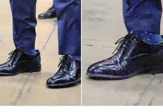Marco Rubio portant des chaussures surdimensionnées offertes par Donald Trump