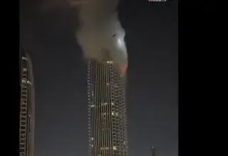 Illustration de la tour Address Creek Harbour 2 à Dubaï touchée par un drone iranien