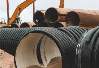 Grandes conduites industrielles sur un chantier énergétique