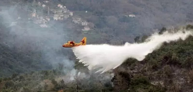 "Les flammes toujours en progression, posent encore des problèmes aux pompiers en raison du terrain accidenté..." (DR)