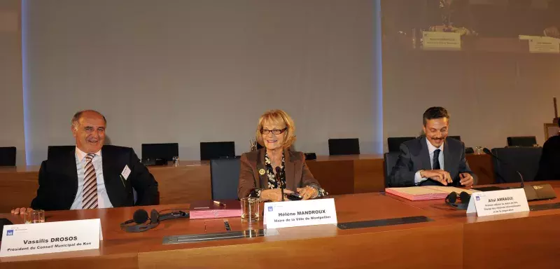 Hélène Mandroux, maire de Montpellier avec Vassilis Drosos, le maire de Kos, et Allal Amraoui, premier adjoint au Maire de Fès. (© Ville de Montpellier)