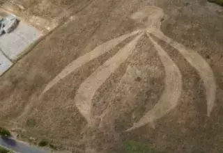 Pour réahabiliter l’essence et la fonction sexuelle du clitoris féminin, ces deux sexologues appellent les femmes à venir vêtues de rouge pour faire vivre le gland, la partie sensible du clitoris, sur ce crop circle. (DR)