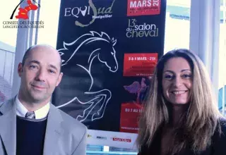 Hugues Calvin, le président du CELR, et Anne Pérez, la directrice d'EquiSud, sont heureux de la signature de leur partenariat qui va donner un nouvel élan au Salon du cheval de Montpellier. (© CELR)