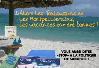 Un visuel de combat conçu comme une campagne de pub pharmaceutique sur la page Facebook des Sanofi. (DR)